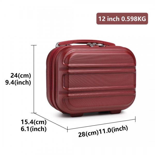 K1871-1L - Kono 12 Inch Lightweight Hard Shell ABS Vanity Case - Burgundy