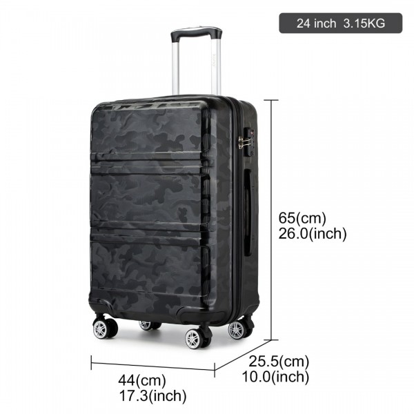 K1871-1L - Kono ABS 24 Inch Sculpted Horizontal Design Suitcase - Camouflage Black