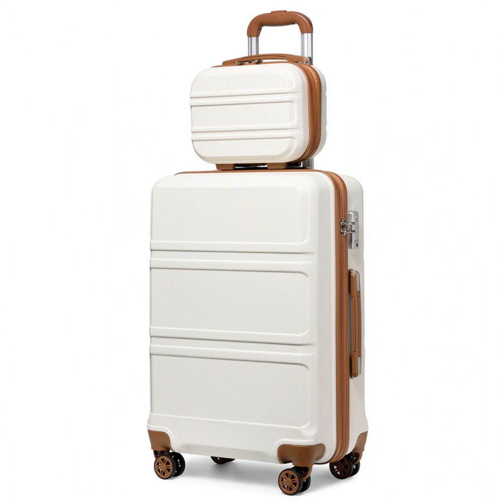 K1871-1L - Kono ABS 4 Wheel Suitcase Set with Vanity Case - Cream