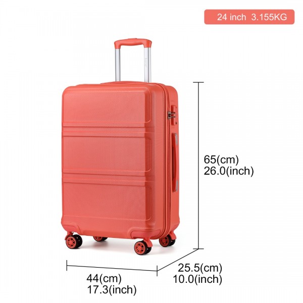 K1871-1L - Kono ABS 24 Inch Sculpted Horizontal Design Suitcase - Coral