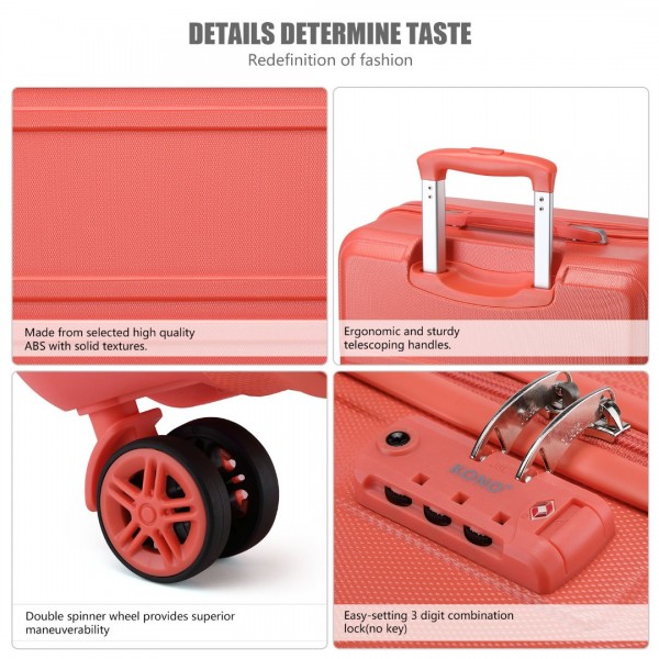 K1871-1L - Kono ABS 24 Inch Sculpted Horizontal Design Suitcase - Coral