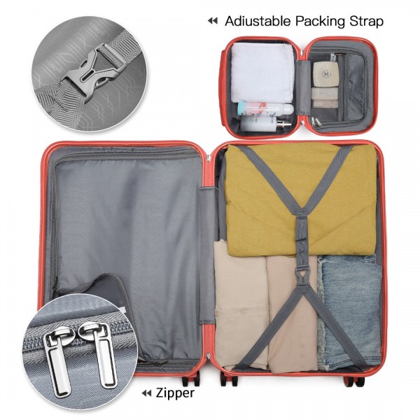 K1871-1L - Kono ABS 4 Wheel Suitcase Set with Vanity Case - Coral