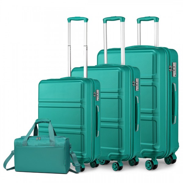 K1871-1L+EA2321 - Kono ABS Sculpted Horizontal Design 4 Piece Suitcase Set With Cabin Bag - Teal