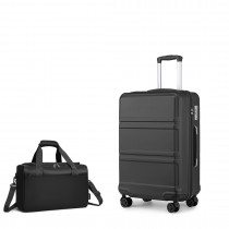 K1871-1L+EA2321 - Kono ABS 20 pulgadas Diseño Horizontal Esculpido Juego de maletas de 2 piezas Con Bolsa de cabina - Negro