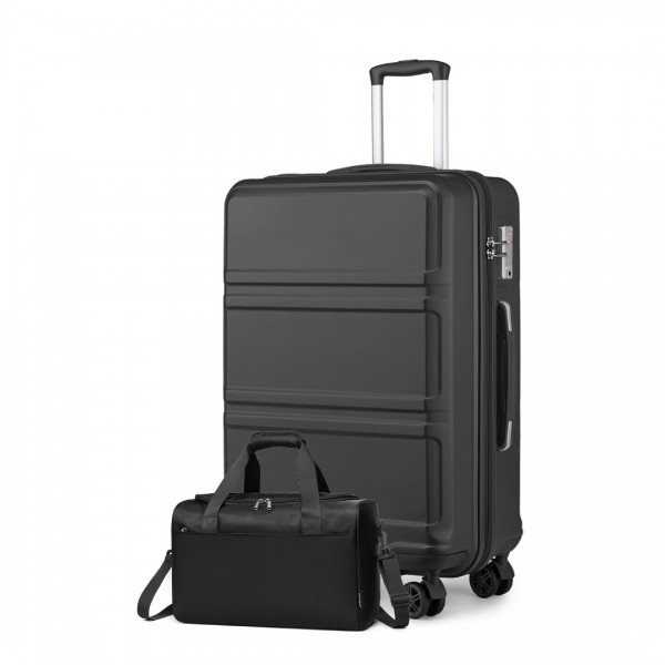 K1871-1L+EA2321 - Kono ABS 28 Inch Sculpted Horizontal Design 2 Piece Suitcase Set With Cabin Bag - Black