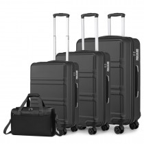 K1871-1L+EA2321 - Kono ABS Diseño Horizontal Esculpido Juego de maletas de 4 piezas Con Bolsa de cabina - Negro