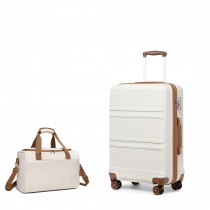 K1871-1L+EA2321 - Kono ABS 20 pulgadas Diseño Horizontal Esculpido Juego de maletas de 2 piezas Con Bolsa de cabina - Crema