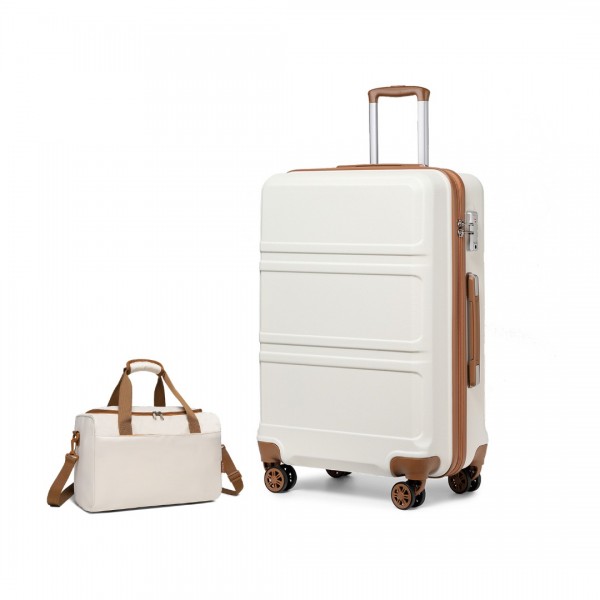K1871-1L+EA2321 - Kono ABS 28 Inch Sculpted Horizontal Design 2 Piece Suitcase Set With Cabin Bag - Cream