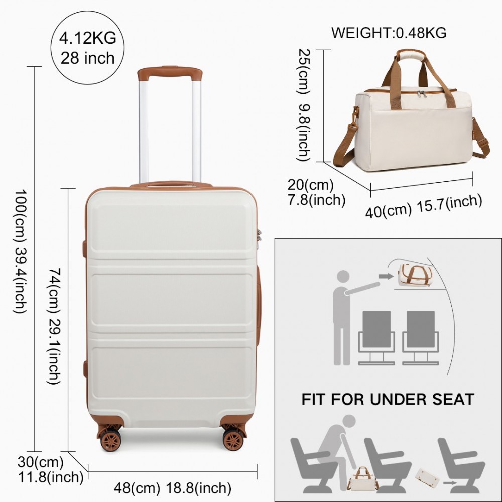 K18711L+EA2321 Kono ABS Sculpted Horizontal Design 4 Piece Suitcase