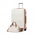 K1871-1L+EA2321 - Kono ABS 28 Inch Sculpted Horizontal Design 2 Piece Suitcase Set With Cabin Bag - Cream