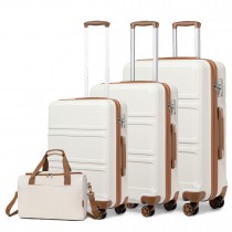 K1871-1L+EA2321 - Kono ABS Diseño Horizontal Esculpido Juego de maletas de 4 piezas Con Bolsa de cabina - Crema