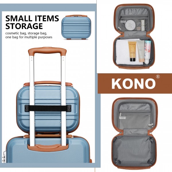 K1871-1L - Kono 12 Inch Lightweight Hard Shell ABS Vanity Case - Grayish Blue And Brown