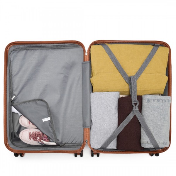 K1871-1L - Kono ABS 24 Inch Sculpted Horizontal Design Suitcase - Grayish Blue And Brown