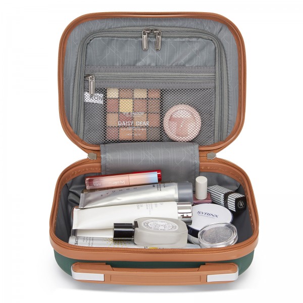 K1871-1L - Kono 12 Zoll Leicht Harte Schale Abs Kosmetikkoffer - Grün und Braun