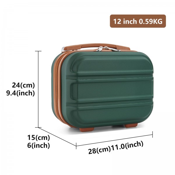 K1871-1L - Kono 12 Zoll Leicht Harte Schale Abs Kosmetikkoffer - Grün und Braun
