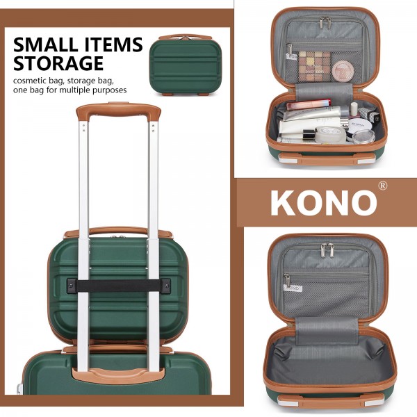 K1871-1L - Kono 12 Zoll Leicht Harte Schale Abs Kosmetikkoffer - Grün und Braun