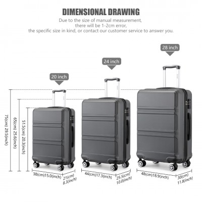 K1871-1L - Kono ABS Sculpted Horizontal Design 3 Piece Suitcase