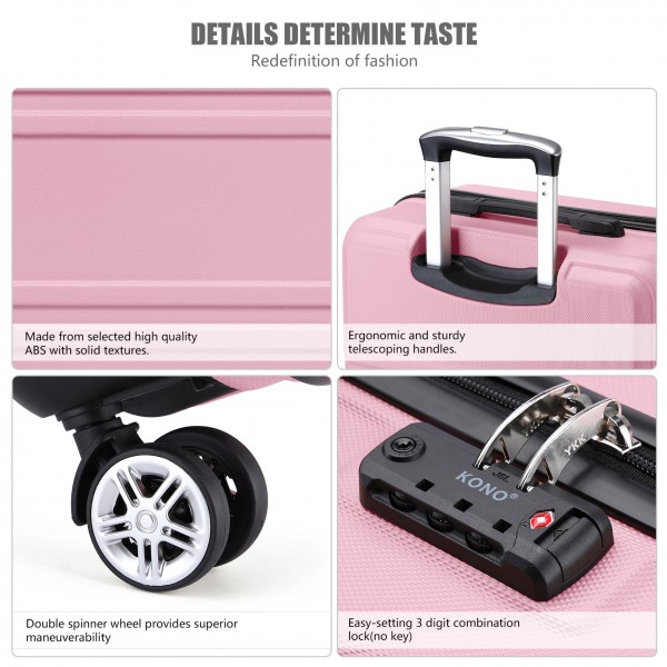 K1871-1L - Kono ABS Geformtes horizontales Design 4-teiliges Kofferset Mit Kosmetikkoffer - Rosa