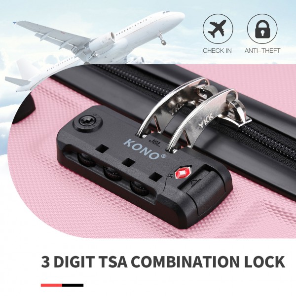 K1871-1L - Kono ABS Geformtes horizontales Design 4-teiliges Kofferset Mit Kosmetikkoffer - Rosa