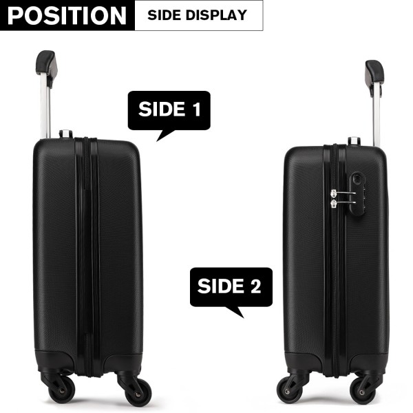 K1872L - Kono 19 Inch ABS Hard Shell Carry On Luggage 4 Wheel Spinner Suitcase - Black