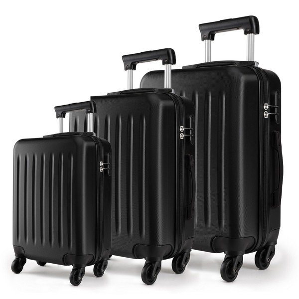 K1872L - Kono 19-24-28 Inch ABS Hard Shell Luggage 4 Wheel Spinner Suitcase Set - Black