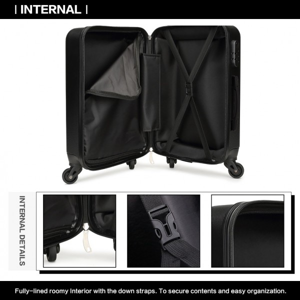 K1872L - Kono 19-24-28 Inch ABS Hard Shell Luggage 4 Wheel Spinner Suitcase Set - Black