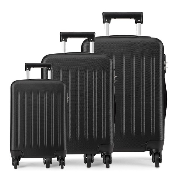 K1872L - Kono 19-24-28 Inch ABS Hard Shell Luggage 4 Wheel Spinner Suitcase Set - Black