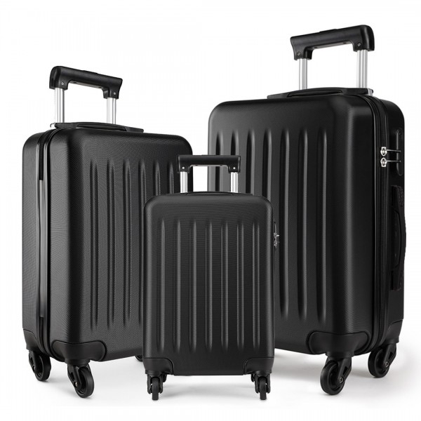 K1872L - Kono 19-24-28 Inch ABS Hard Shell Luggage 4 Wheel Spinner Suitcase Set - Black