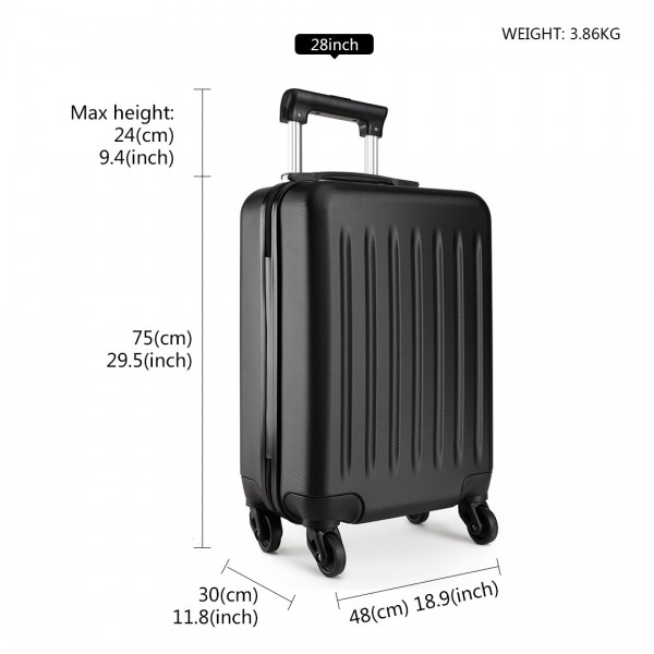 K1872L - Kono 19-24-28 Inch ABS Hard Shell Luggage 4 Wheel Spinner Suitcase Set - Black