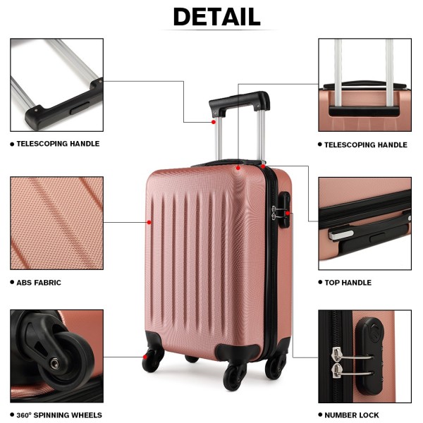 K1872L - Kono 19 Inch ABS Hard Shell Carry On Luggage 4 Wheel Spinner Suitcase - Nude