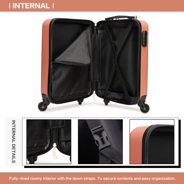 K1872L - Kono 19 Inch ABS Hard Shell Carry On Luggage 4 Wheel Spinner Suitcase - Nude