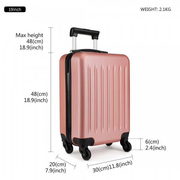 K1872L - Kono 19 Inch ABS Hard Shell Carry On Luggage 4 Wheel Spinner Suitcase - Nude