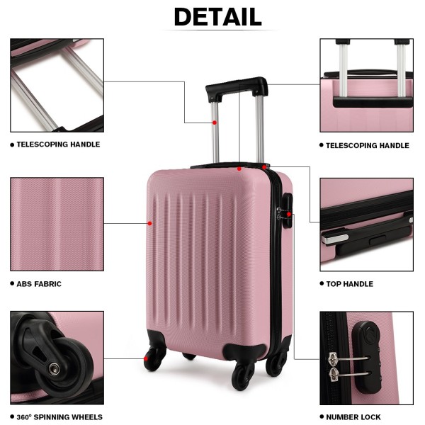 K1872L - Kono 19 Inch ABS Hard Shell Carry On Luggage 4 Wheel Spinner Suitcase - Pink