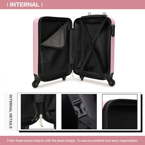 K1872L - Kono 19 Inch ABS Hard Shell Carry On Luggage 4 Wheel Spinner Suitcase - Pink