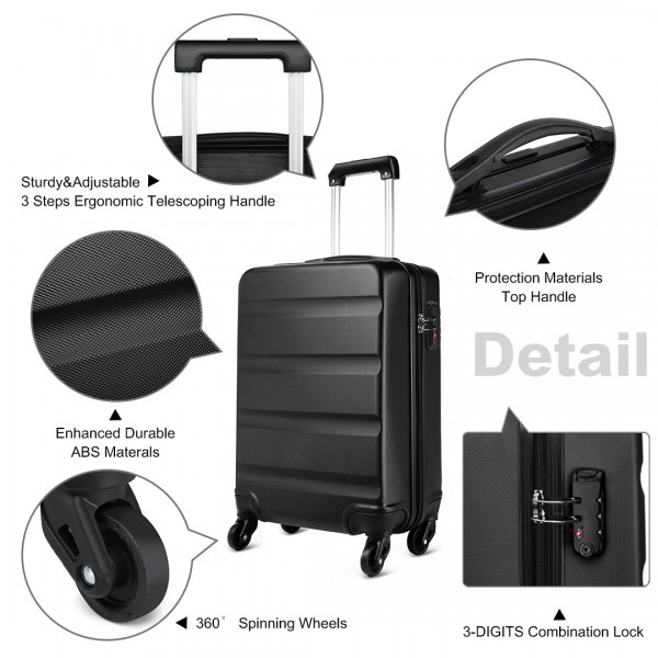 K1991-1L - Kono 19 Inch Horizontal Design ABS Hard Shell Suitcase With TSA Lock - Black