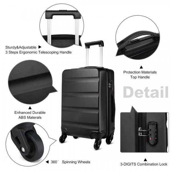 K1991-1L - Kono 24 Inch Horizontal Design ABS Hard Shell Suitcase With TSA Lock - Black