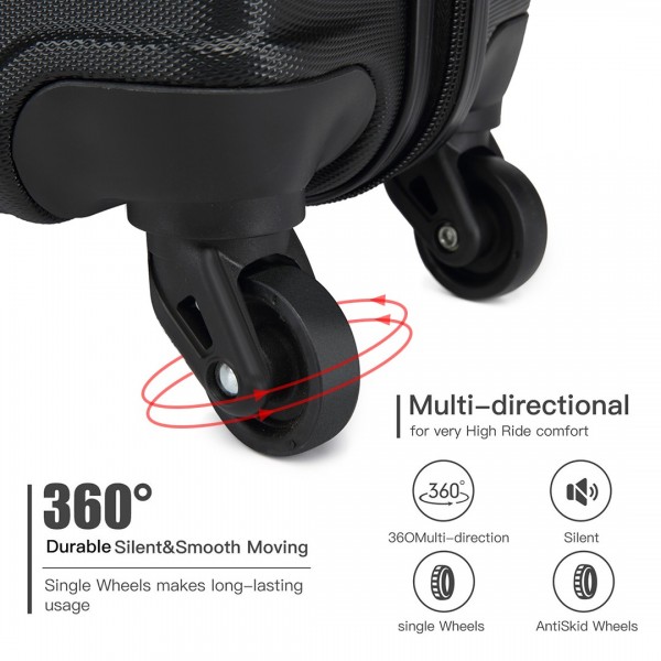 K1991-1L - Kono 24 Inch Horizontal Design ABS Hard Shell Suitcase With TSA Lock - Black