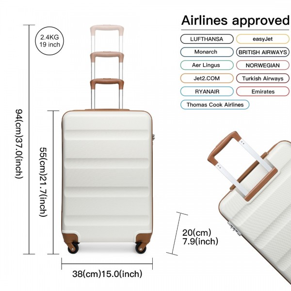 K1991-1L - Kono 19 Inch Horizontal Design ABS Hard Shell Suitcase With TSA Lock - Cream