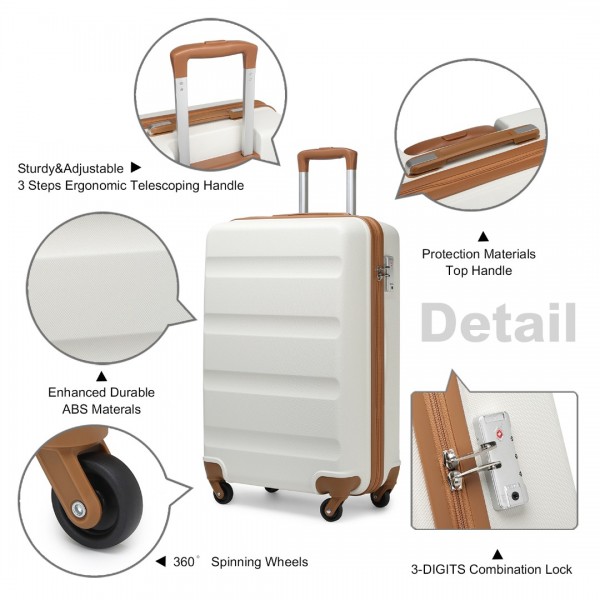 K1991-1L - Kono 19 Inch Horizontal Design ABS Hard Shell Suitcase With TSA Lock - Cream
