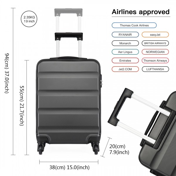 K1991-1L - Kono 19 Inch Horizontal Design ABS Hard Shell Suitcase With TSA Lock - Grey K1991-1L - Kono 19 Inch Horizontal Design ABS Hard Shell Suitcase With TSA Lock - Grey