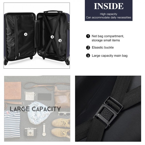 K1991-1L - Kono 19 Inch Horizontal Design ABS Hard Shell Suitcase With TSA Lock - Navy