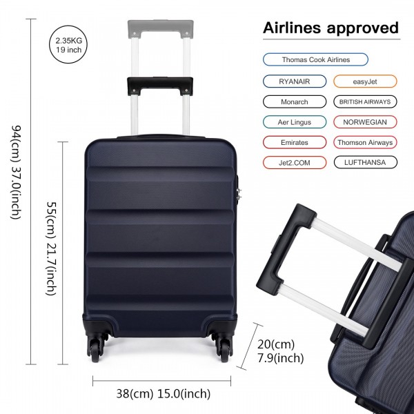 K1991-1L - Kono 19 Inch Horizontal Design ABS Hard Shell Suitcase With TSA Lock - Navy K1991-1L - Kono 19 Inch Horizontal Design ABS Hard Shell Suitcase With TSA Lock - Navy
