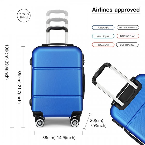 K1995L - Kono Hard Shell ABS Carry On Suitcase 20 Inch - Navy