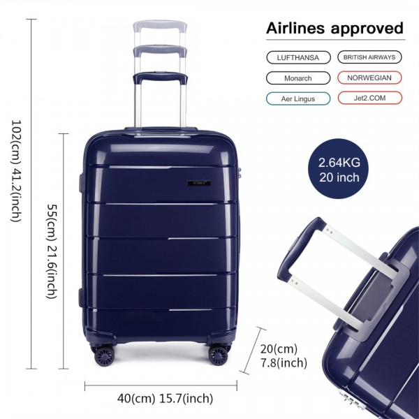 K1997L - KONO 20-24-28” HARD SHELL PP SUITCASE SET - NAVY