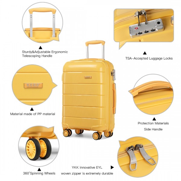 K1997L - KONO 20-24-28” HARD SHELL PP SUITCASE SET - YELLOW