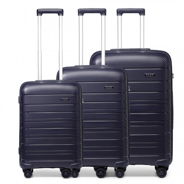 K2091L - Kono Multi Texture Hard Shell PP Suitcase 3 Pieces Set - Classic Collection - Navy