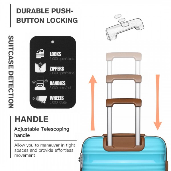 K2092L - Kono Bright Hard Shell PP Suitcase With TSA Lock And Vanity Case 4 Pieces Set - Classic Collection - Blue and Brown