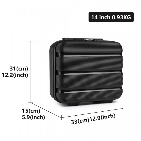 K2092L - Kono 14 Inch Bright Hard Shell PP Vanity Case - Black
