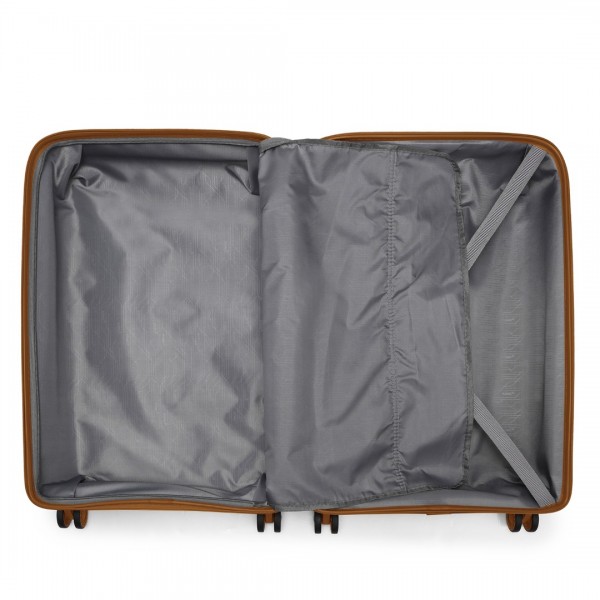 K2092L - Kono Bright Hard Shell PP Suitcase With TSA Lock And Vanity Case 4 Pieces Set - Classic Collection - Cream