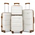 K2092L - Kono Bright Hard Shell PP Suitcase With TSA Lock And Vanity Case 4 Pieces Set - Classic Collection - Cream